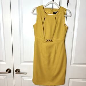 TAHARI Sleeveless Cutout Neckline Sheath Dress in Dijon Yellow | 4